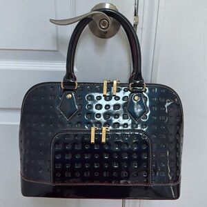 ARCADIA ocean blue patent leather satchel bag